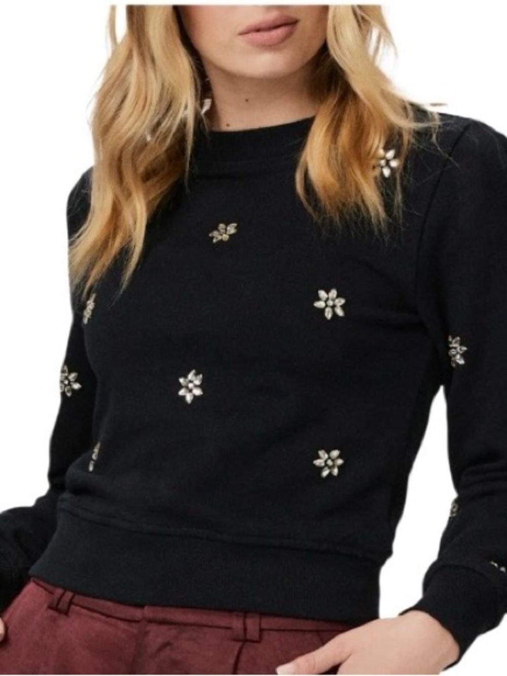 Paige Ordenna Embellished Black Cotton Sweatshirt Dazzling Crystals Size XL